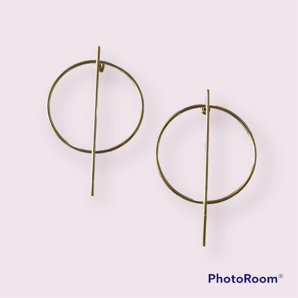Circular Geometric Drop Dangle Statement Earrings Dold - Picture 7 of 7